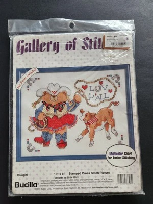 Kit de punto de cruz estampado Bucilla Gallery Of Stitch 1994 de colección sellado vaquera 33398 Foto 1 de 4