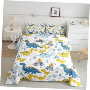 Dinosaur Comforter Set for Girls Boys Kids Size 3D Twin White Yellow Blue - Picture 1 of 8