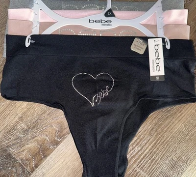 Bebe ~ Mujer Tangas Ropa Interior Bragas Mezcla Nylon 3 Pares Multicolor ~ 2X Foto 1 de 4