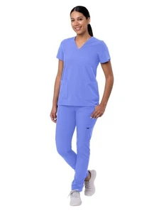 Adar Women's Go-Basic Scrub Cargo Pants V-Neck Top Set #A9200 - Ceil Blue - XL - Picture 1 of 3