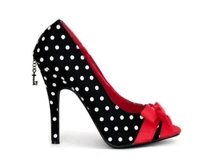 Penthouse Black & Red Polka Dot Peep Toe Heels With Bow Detail - Picture 1 of 6