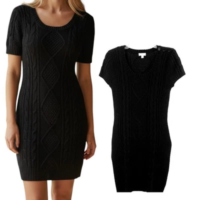 Charming Charlie Junior Black Crew Neck Knit Sweater Dress - Size Medium - Image 1 of 4