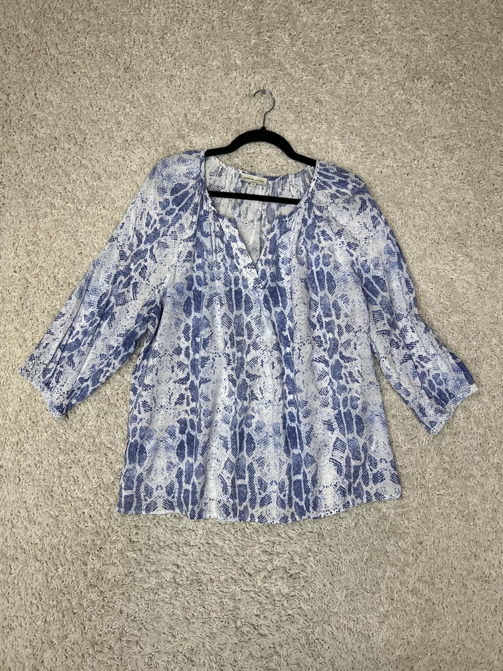 Blusa Adrienne Vittadini para mujer 1X azul blanco estampado de serpiente rayón top ligero Foto 1 de 4