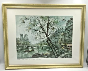 Paris Notre Dame de le Pont St Michael signed Maurice Legendre Framed Lithograph - Picture 1 of 16