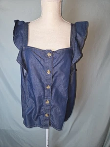 Blusa a.n.a Talla PXL Azul Denim Estilo Volantes Mangas Cortas Abotonada Nueva con Etiquetas  - Imagen 1 de 12