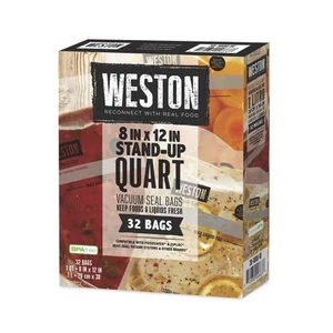 Vacuum Sealer Bags, 8" x 12" (Quart), 32 count Stand-Up for Food and Liquid, ... - Picture 1 of 8