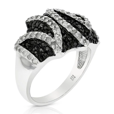 Anillo de diamantes blanco y negro de 1,15 quilates de plata de ley .925 con rodio talla 7 Foto 1 de 4