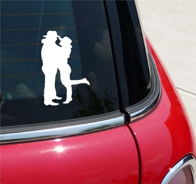 HUGGING COWBOY COWGIRL COUPLE RODEO GRAPHIC DECAL STICKER ART CAR WALL DECOR - Image 1 of 3
