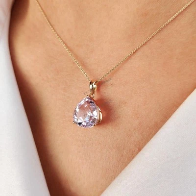 Colgante de kuncita natural de 7,09 quilates piedra preciosa de oro de 14 quilates minimalista piedra de nacimiento de febrero Foto 1 de 4