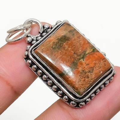 Pendente In Gemma Unakite Fatto A Mano In Argento Sterling 925 1.62" - Immagine 1 di 4