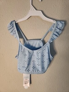 Cat & Jack Girls M (8) Light Blue Eyelet Ruffle Strap Bikini Swimsuit Top - Picture 1 of 2