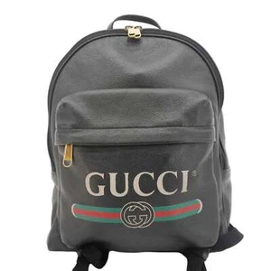 GUCCI Web Logo Print Leather Backpack Black 547834 - Picture 1 of 15