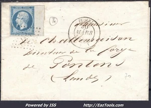 FRANCE N°14A SUR LETTRE PC 1354 FUMEL LOT ET GARONNE + CAD TYPE 14 DU 30/03/1855 - Picture 1 of 2