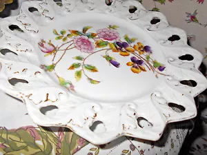 Antique Victorian Porcelain Ribbon Plate~Hand Painted~Fancy Molded Detail~Rare - Picture 1 of 6