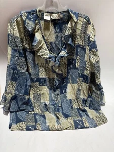 Blusa Cathy Che talla 16 azul bronceado campana con volantes manga larga acentos cuello con volantes - Imagen 1 de 3