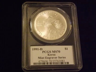 1991-D    $1       KOREA        Mercanti label    PCGS   MS 70 - Image 1 of 2
