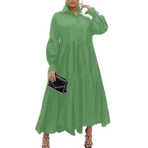 Women’s Lightweight Long Sleeve Loose Maxi Bohemian Ruffle Hem Dress Size M NEW - Picture 1 of 10