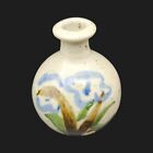 Hand Painted Stoneware Pottery Bud Vase - 5" Small Gray Blue Floral Flower Japan