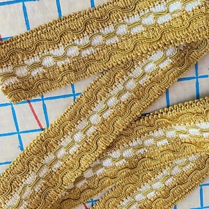 Woven 1970s Vintage Apparel Trim Gold White 2 YD x 1.75" - Picture 1 of 3