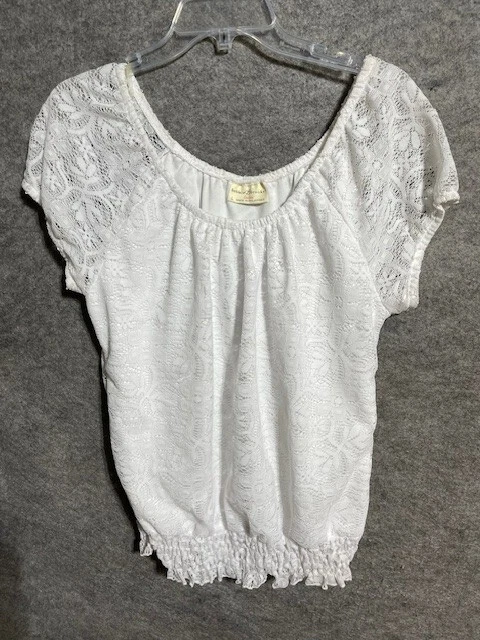 Bobbie Brooks Blouse Womens L Lace Scoop Neck Cap Sleeve White - Image 1 of 4