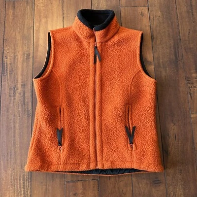 LL Bean Vest Womens Med Orange Deep Pile Fleece Full Zip Sleeveless - Image 1 of 4