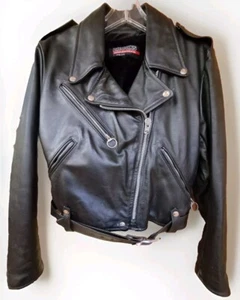 Vtg Brooks Leather Sportswear Womens Belted Brando Moto Jacket 14 Vintage USA - Picture 1 of 24