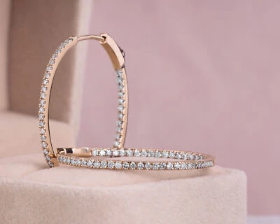 0.90 Carat Lab-Created E-F/VVS2-VS1 Round Diamond Hoop Earrings in 14K Rose Gold - Image 1 of 4