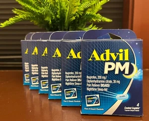 Lot of 6 Advil PM Coated Caplets 200 mg 4Ct Travel Size Boxes Ibuprofen 24 total - Picture 1 of 3