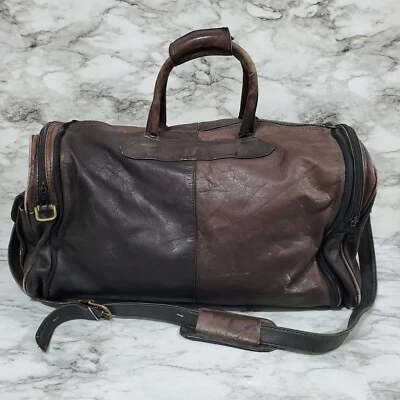 Distressed Vintage Pebble Leather Duffel Bag Brown Detachable Strap Columbia - Image 1 of 4