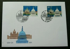 [SJ] Switzerland - USA Joint Issue Relationship 1991 (joint FDC) *dual PMK - Picture 1 of 5