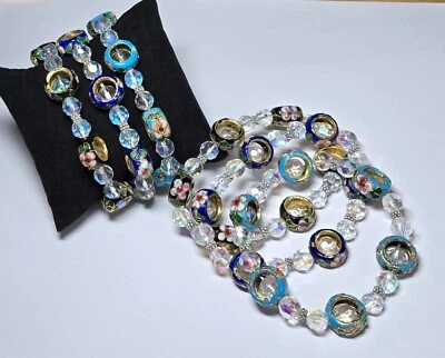 Pulsera Cloisonné Elastizada Hecha a Mano Cuentas Negro Azul Turquesa 6 piezas Foto 1 de 4