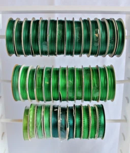 Lot Of 38 Green Spools Of Ribbon 1/8” To 3/8" - Picture 1 of 8