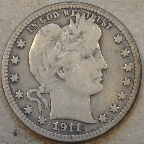 1911-D Barber Quarter 25c VG as Pictured Bk2 Cover