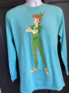 Disney Peter Pan & Shadow Teal Long Sleeve Shirt ADULT MEDIUM (new without tags) - Picture 1 of 5