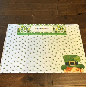 St Patricks Day 4 Placemats Green White Shamrock Clover Leprechaun New - Picture 1 of 3