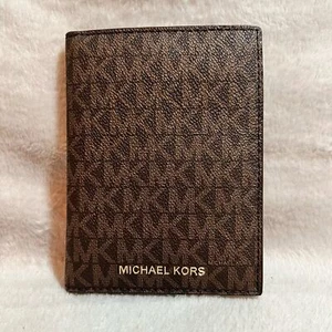 NWOT: Michael Kors Leather Travel Passport Holder Wallet Case Brown Signature - Picture 1 of 5