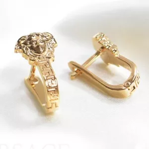 SALE VERSACE Pierced Earrings Medusa Greca Design Touch Type Binaural Gold NEW - Picture 1 of 9