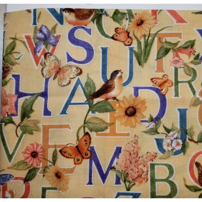 Cotton Fabric Poetic Letters Tossed Birds Butterflies 18x44" Susan Winget - Image 1 of 4