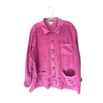Camisa de pana para mujer Appleseed chaqueta abotonada plus rosa cabina talla 2X Foto 1 de 4