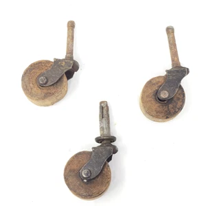 Wooden Caster Wheels Set of 3 Vtg Antique Cabinet Dresser Table Chair Salvage - Picture 1 of 8
