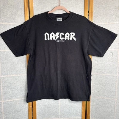 Vintage Nascar x AC/DC  T-Shirt Men’s Size Large Y2K M&O Knits TAG  Black Fade - Image 1 of 4