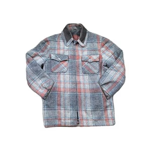 Vintage Woolrich Wool Jacket Mens Size M Full Zip Gray Plaid Fleece Lined  - Picture 1 of 14