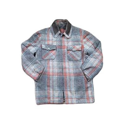 Vintage Woolrich Wool Jacket Mens Size M Full Zip Gray Plaid Fleece Lined  - Image 1 of 4