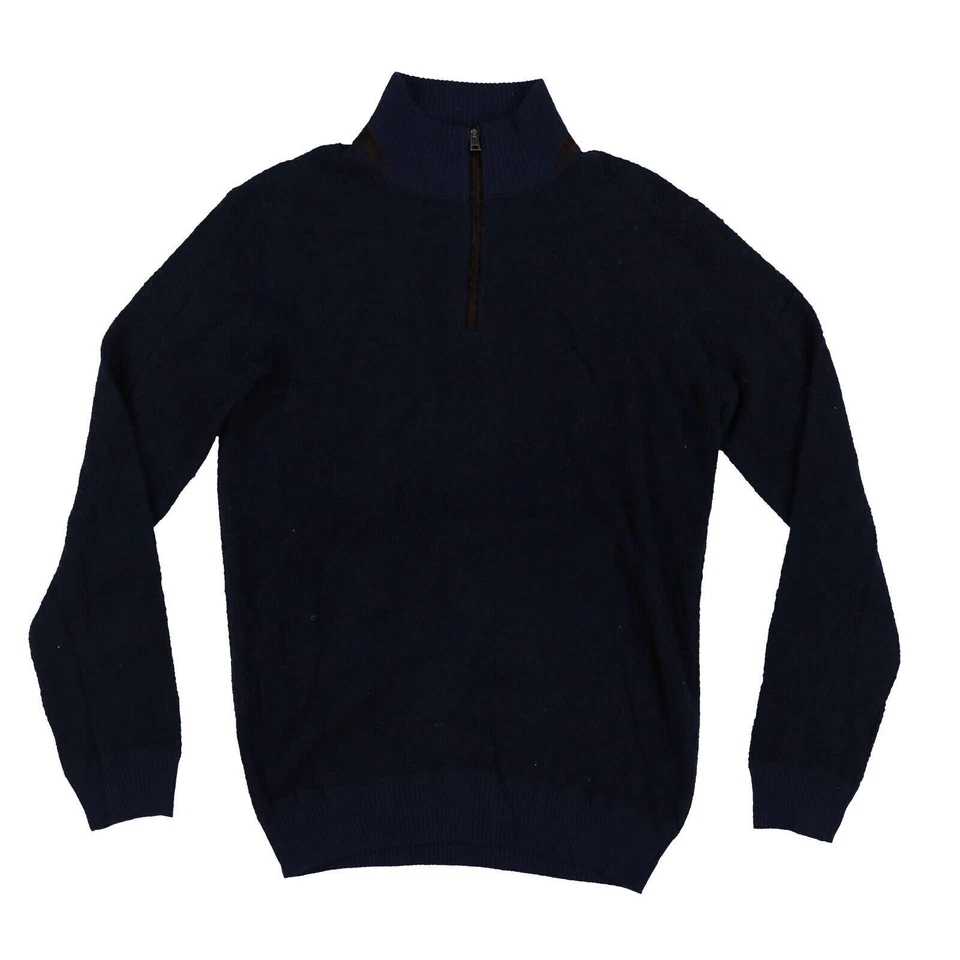The Men's Store Bloomingdale's Mens Sweater Half-Zip Boucle Mock Neck Navy S M - Image 1 of 1