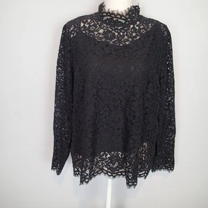 J Crew black lace mock neck blouse size 18 Retail $148 preppy feminine top - Picture 1 of 16