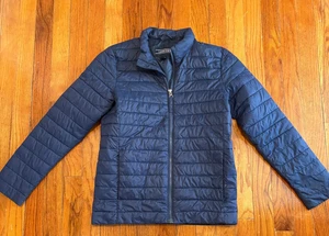 Lands End Junge Mädchen Kinder Medium 10 12 verstaubare gefütterte Jacke Mantel marineblau - Bild 1 von 7