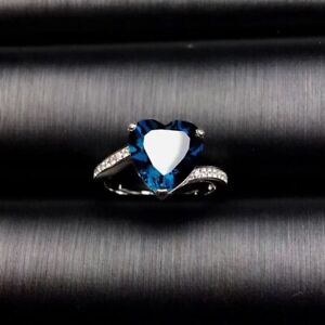 Fabulous 935 Silver Women's Heart Cut Blue Sapphire & White CZ Engagement Ring