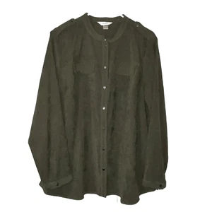Cj Banks Long Sleeve Shirt Wmns XL Hunter Green Silver Medal Buttons Minimalist - Picture 1 of 11