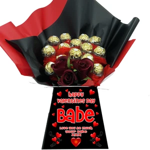 PERSONALISIERTER VALENTINSTAG FERRERO ROCHER SÜSSER BOUQUET SCHOKOLADENBOUQUET KORB - Bild 1 von 8