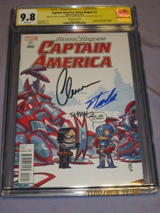 CGC 9.8 SS Captain America Steve Rogers #1 Chris Evans Stan Lee Skottie Young x3 - Picture 1 of 7